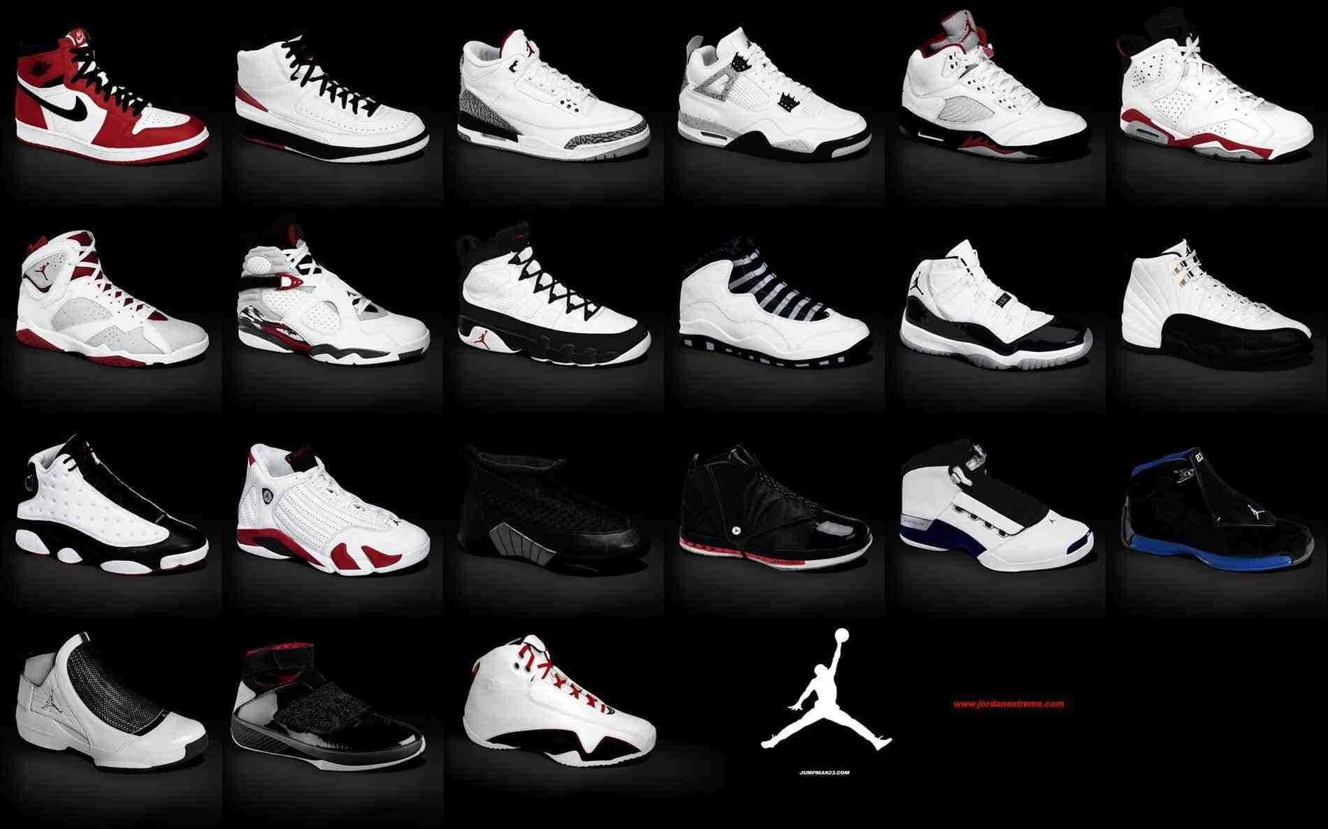 A Collection Of Air Jordan Shoes In Different Colors Wallpaper