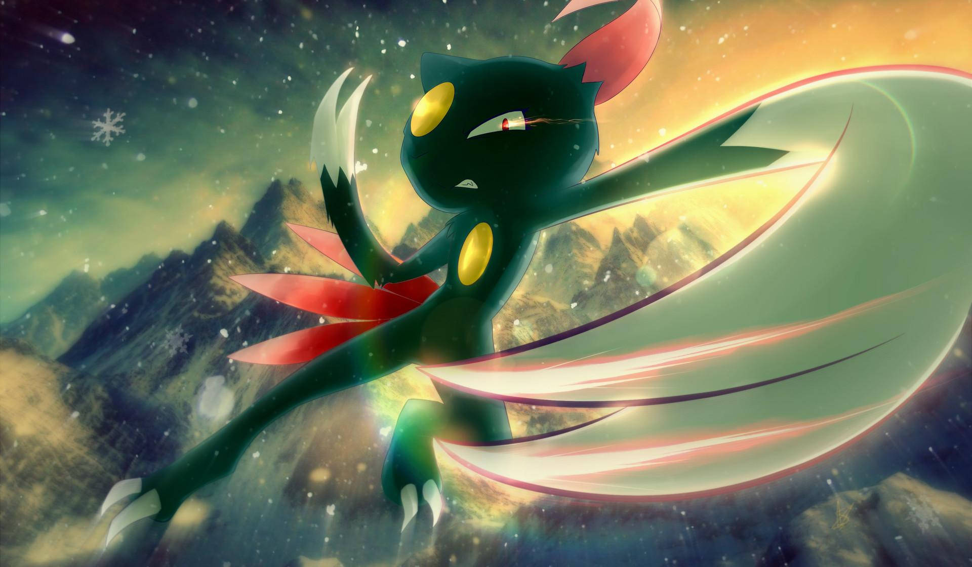 Sneasel Attacking With A Mountain Backdrop Wallpaper