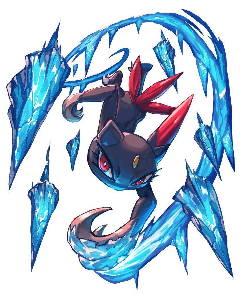 Sneasel Unleashing Icicle Barrage Attack in Battle Wallpaper