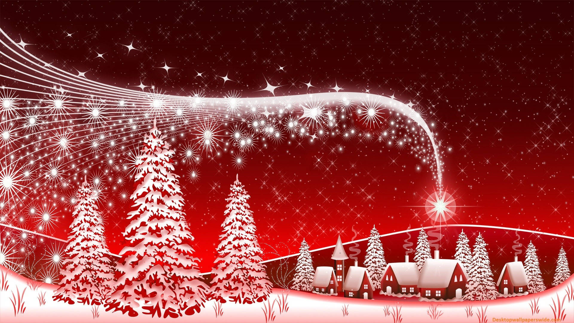 Snedækket Rød Glædelig Jul Hd Wallpaper