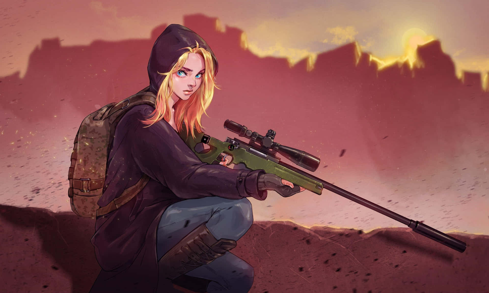 Sniper_in_ Desert_ Dusk_ Animation Wallpaper