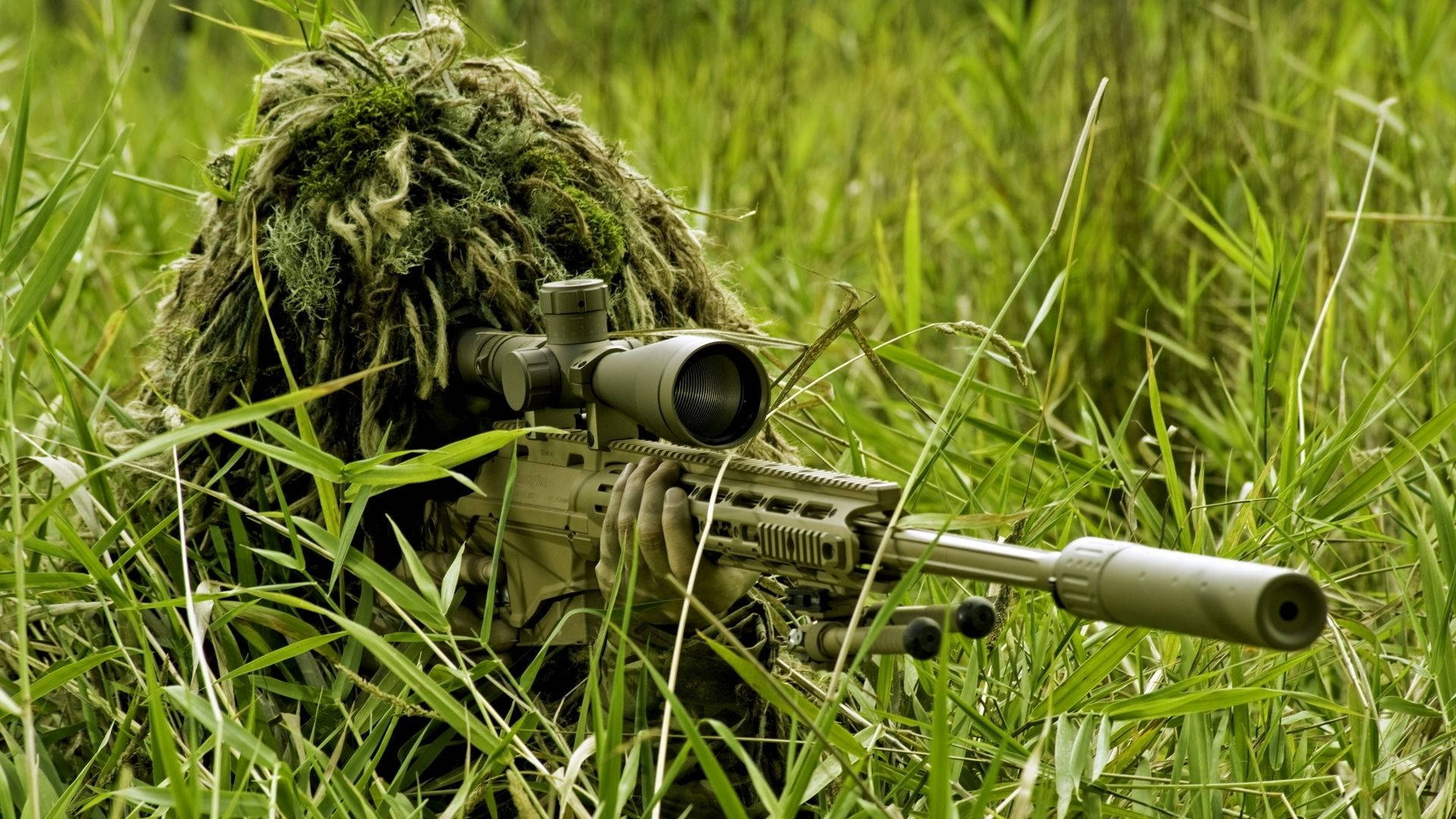 Sniper In Grass Camouflage Wallpaper