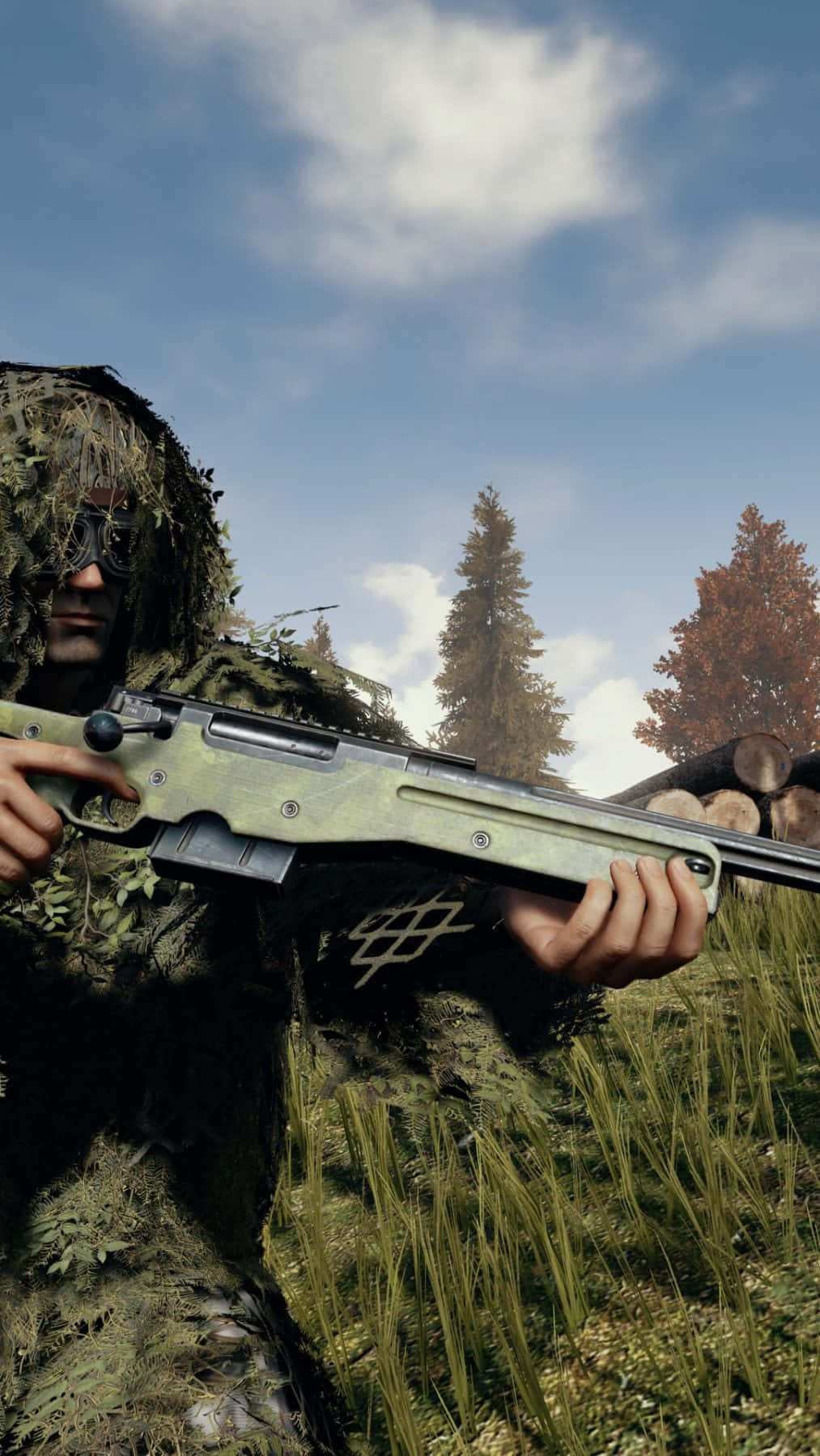 Sniperin Ghillie Suitwith Rifle Wallpaper