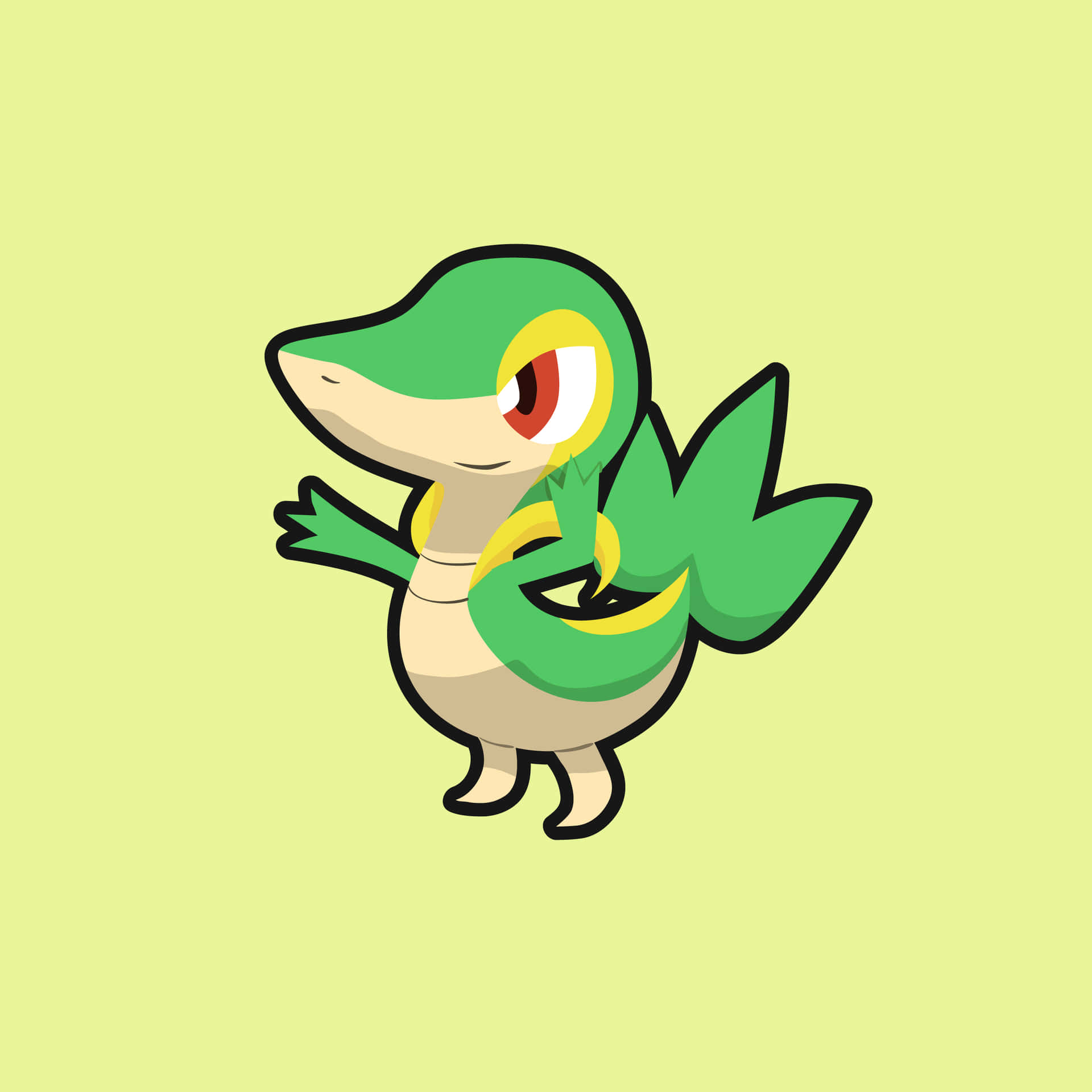 Snivy,il Dolce Pokémon Di Tipo Erba, Risplendente Contro Uno Sfondo Giallo. Sfondo
