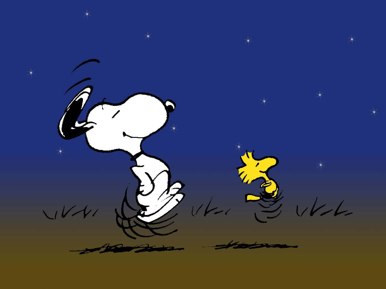 Snoopy_and_ Woodstock_ Starry_ Night Wallpaper
