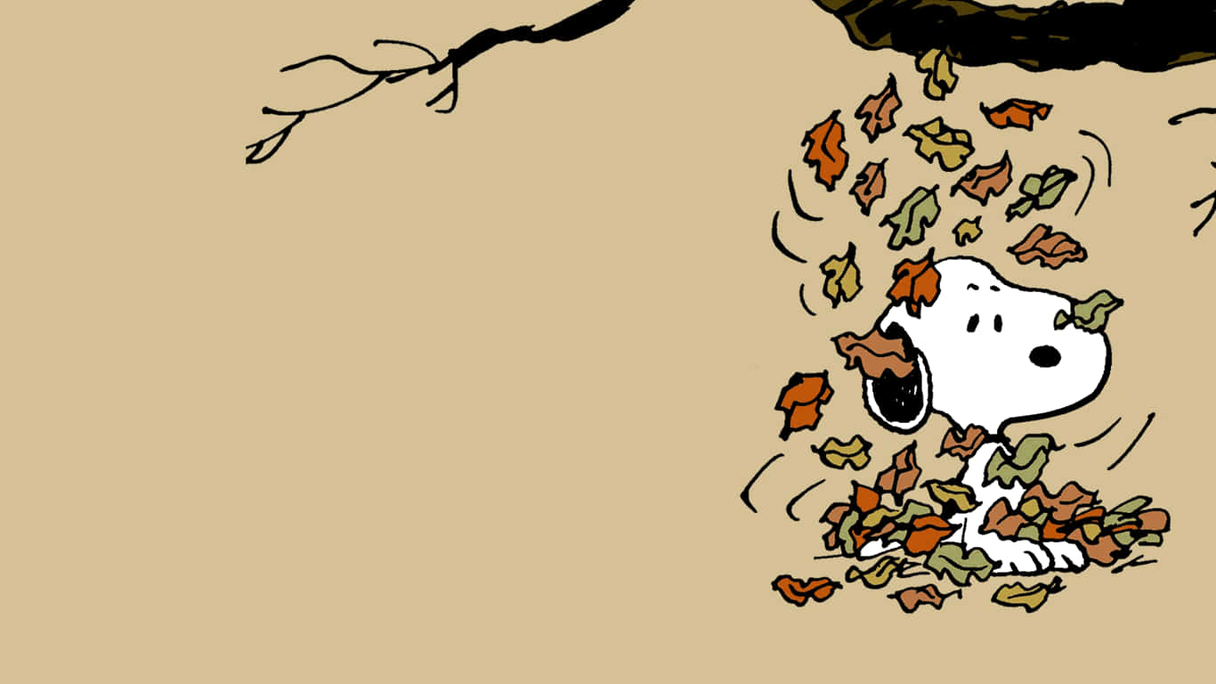 Snoopy Autumn Leaves Fun Wallpaper