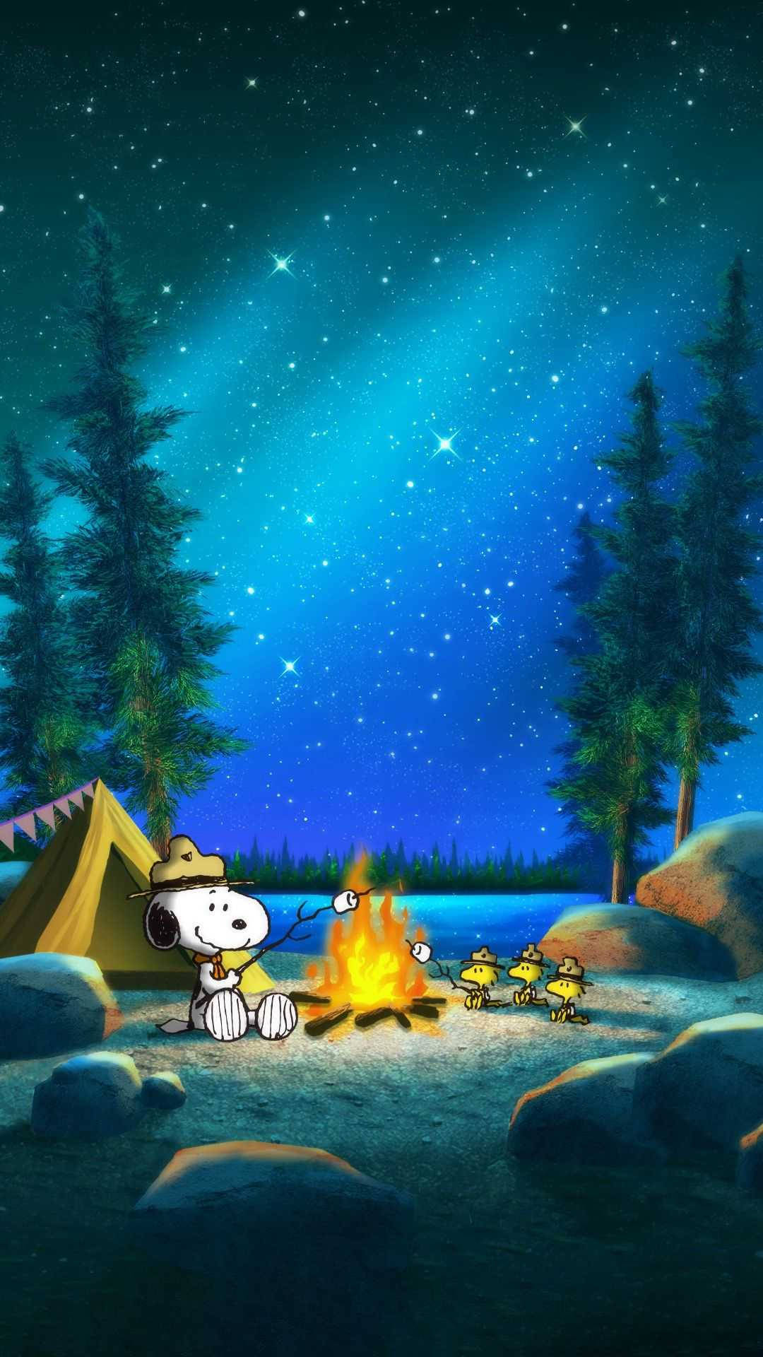 Snoopy Christmas Campfire Iphone Wallpaper