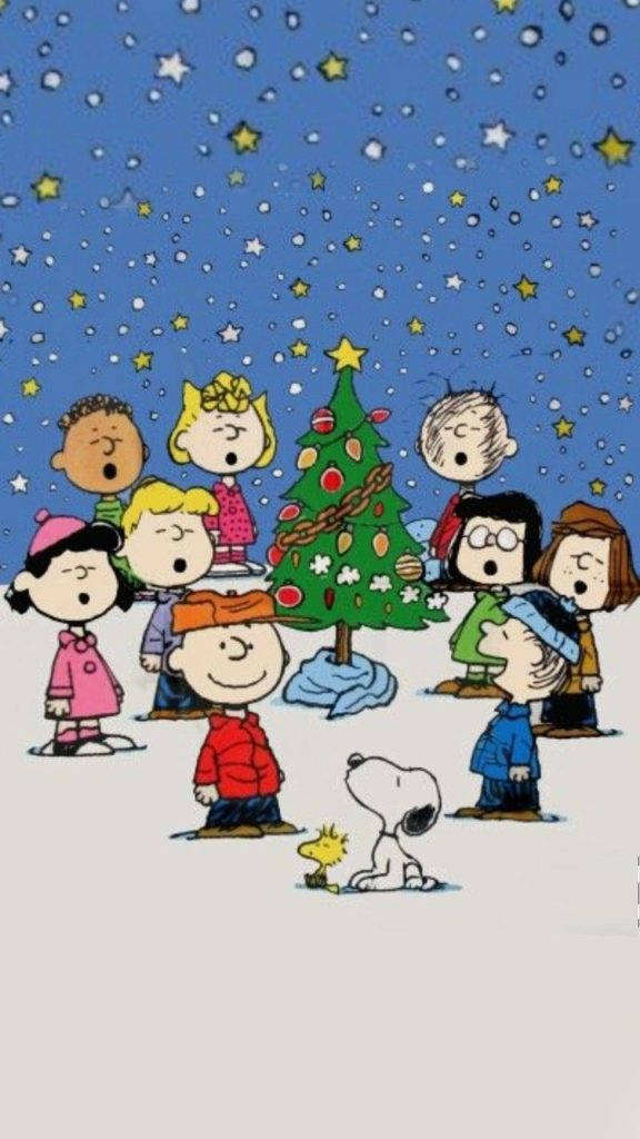 Fejrer jul med Snoopy på et Iphone tapet Wallpaper