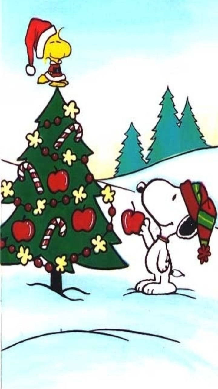 Estrellade Navidad De Snoopy Y Woodstock Iphone. Fondo de pantalla