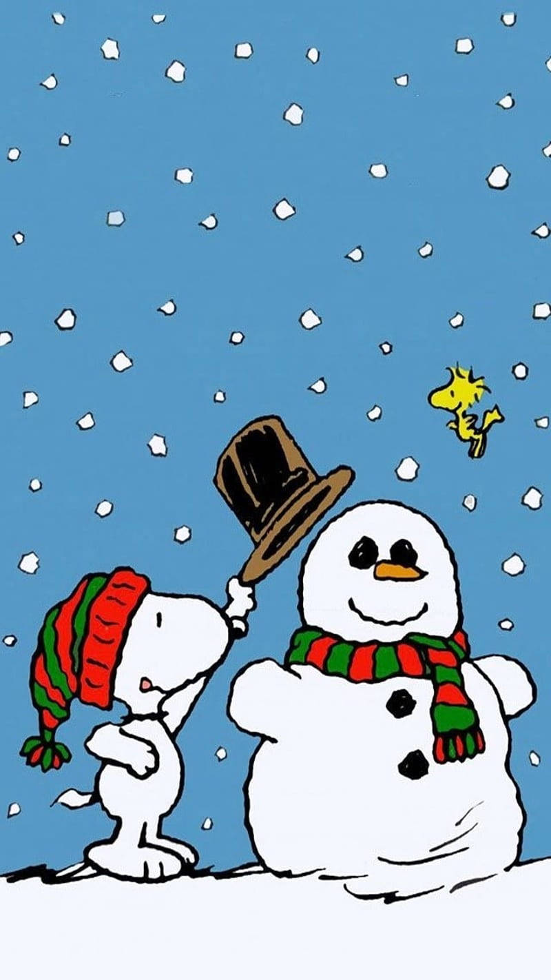 Snoopy Putting Hat Christmas Iphone Wallpaper