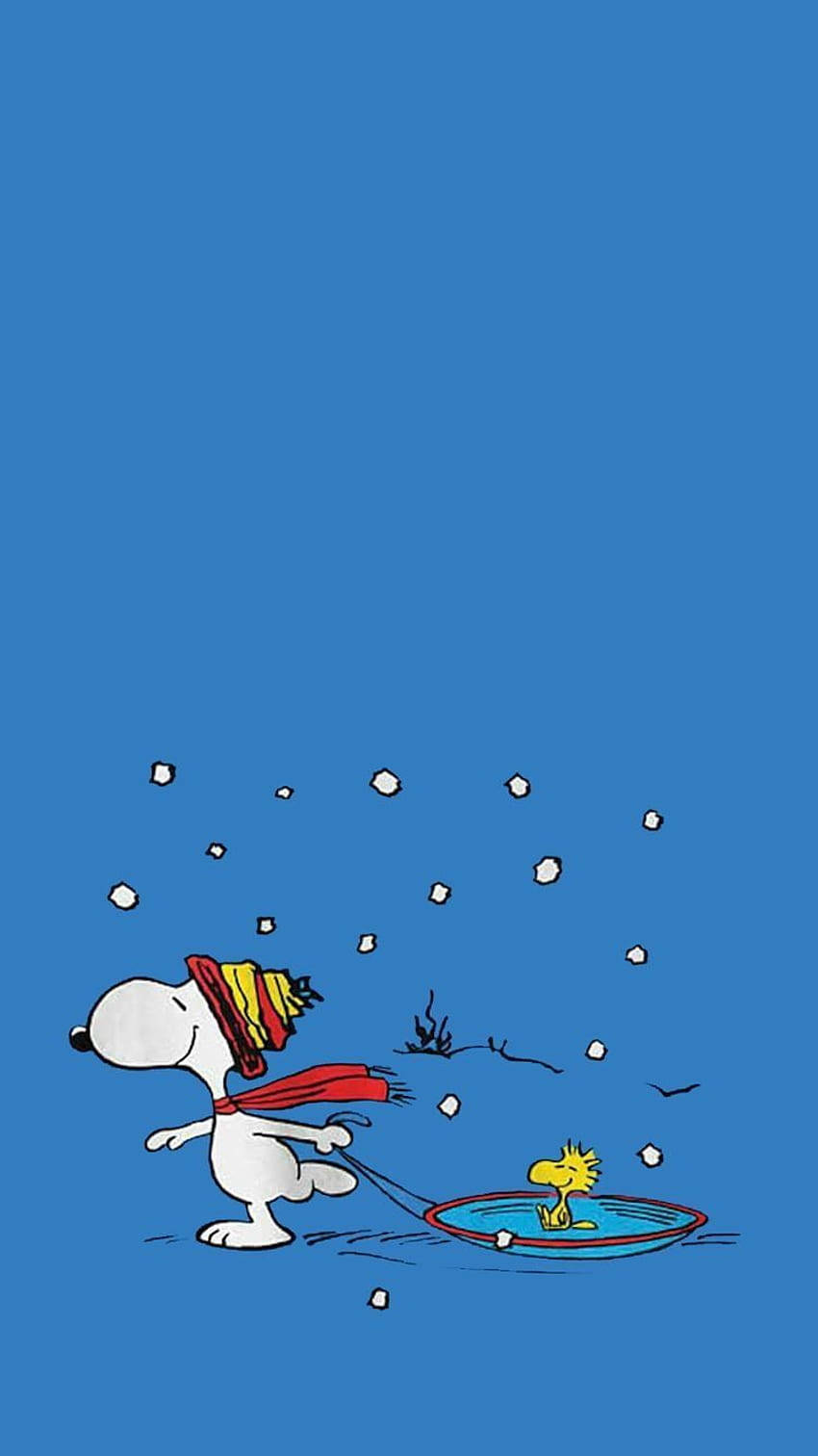 Snoopy Pulling Woodstock Christmas Iphone Wallpaper