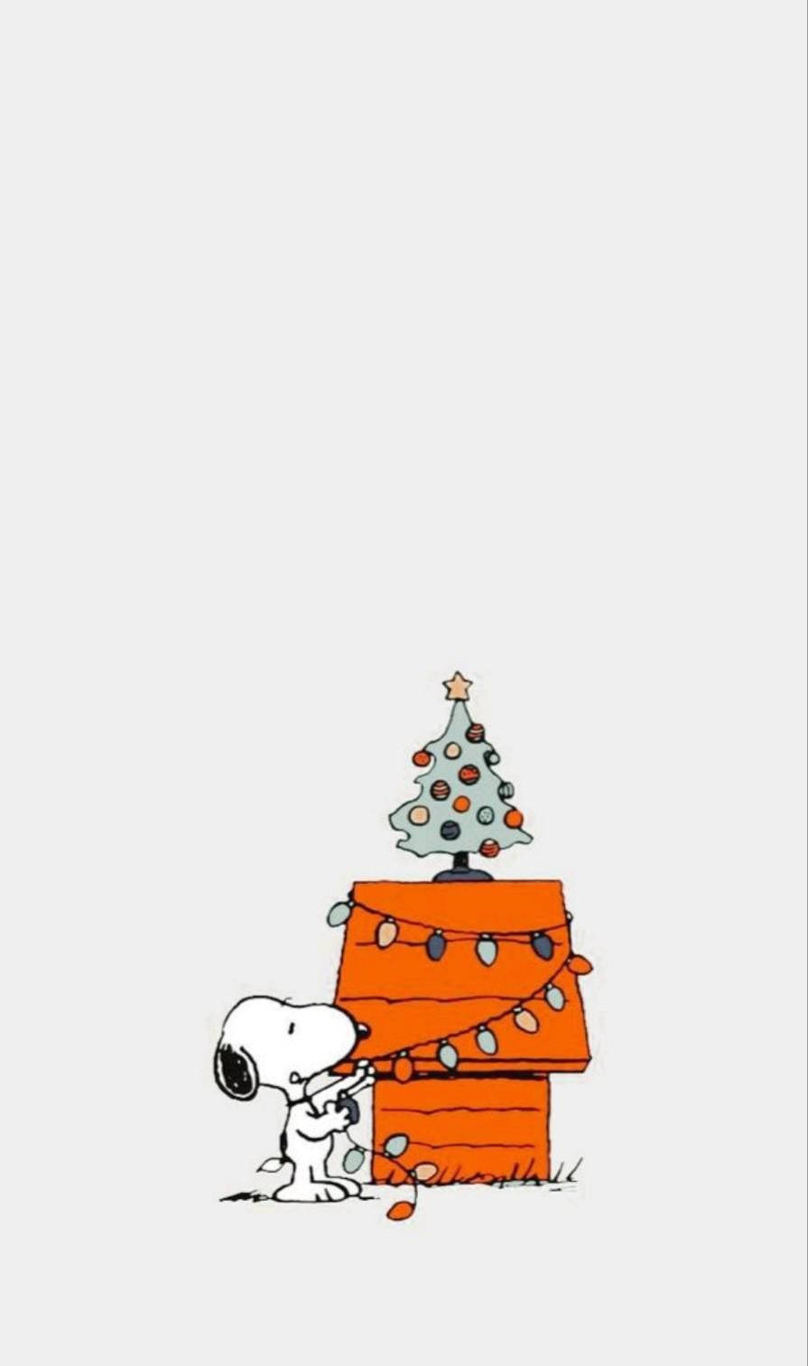 Snoopy Fixing Christmas Lights Iphone Wallpaper
