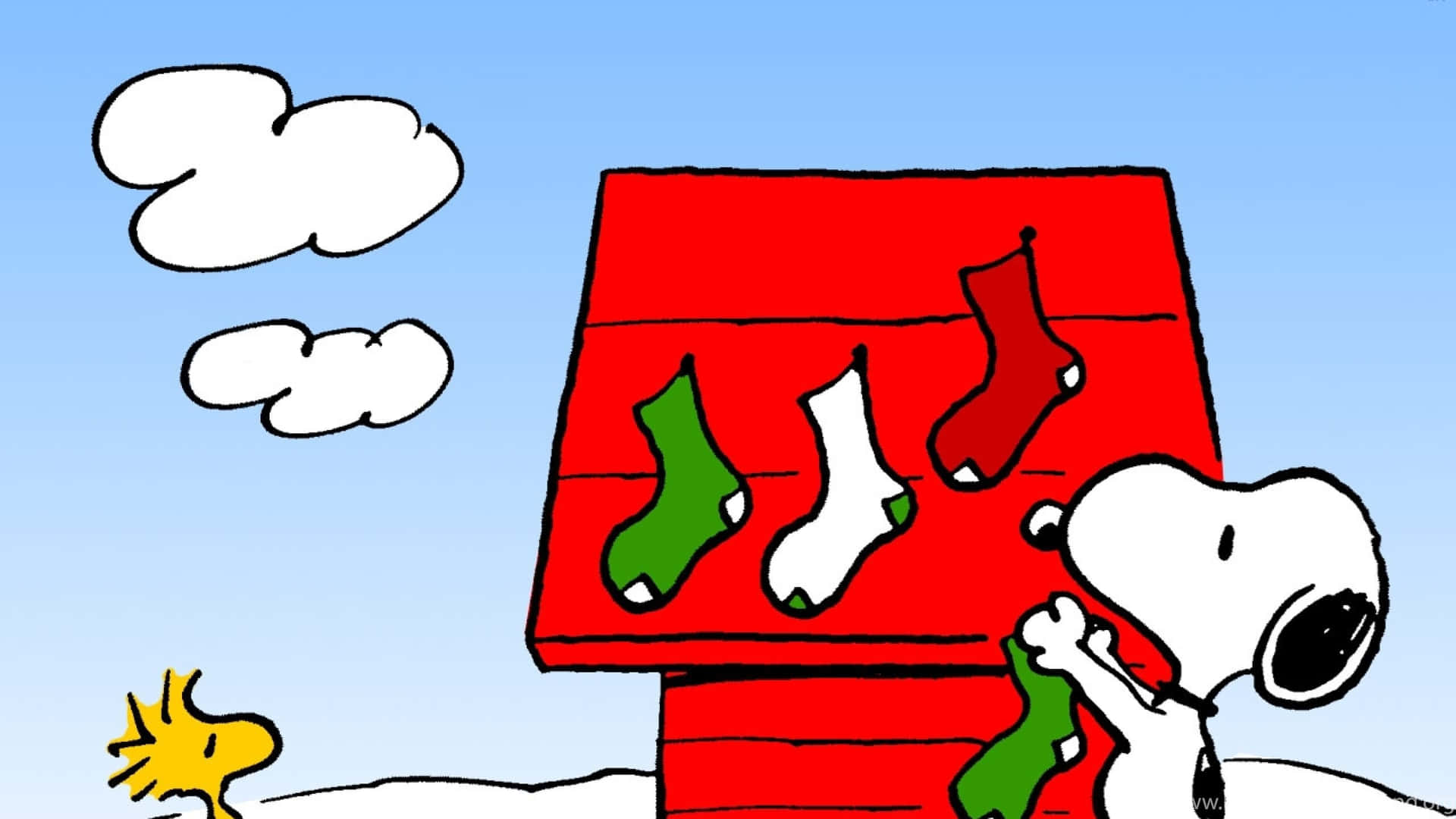 Snoopy Christmas Stockingson Doghouse Wallpaper