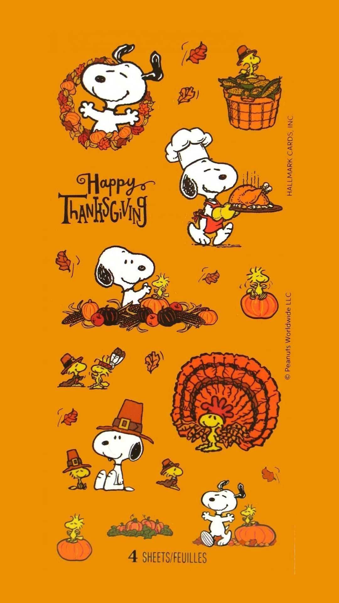 Snoopyoch Hans Vänner Önskar Dig En Glad Thanksgiving Som Klistermärke För Datorn Eller Mobiltapeten. Wallpaper