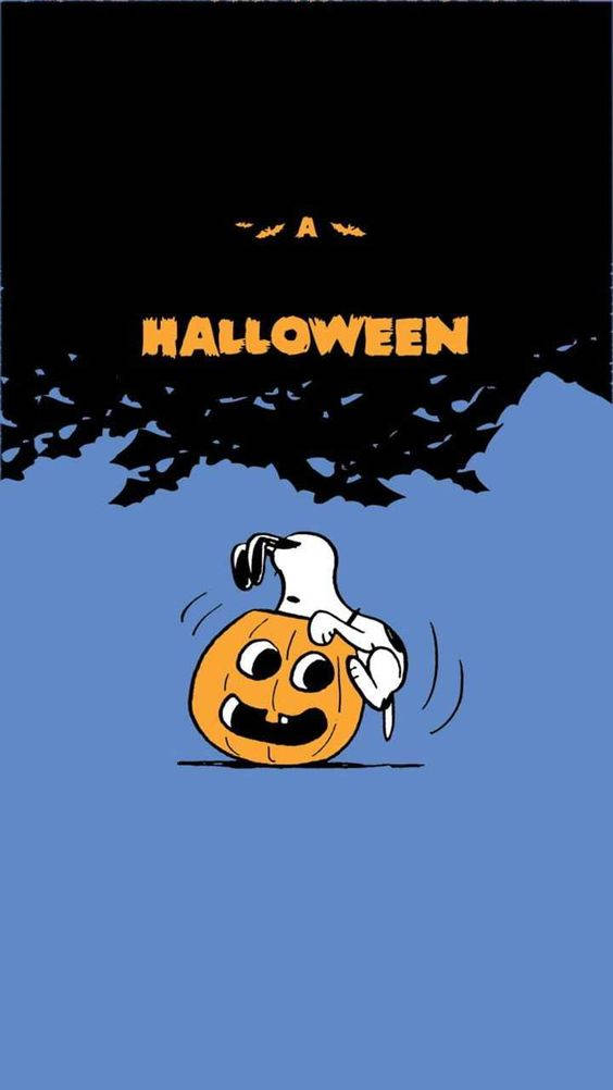 Snoopy og Woodstock forbereder sig på Halloween Wallpaper