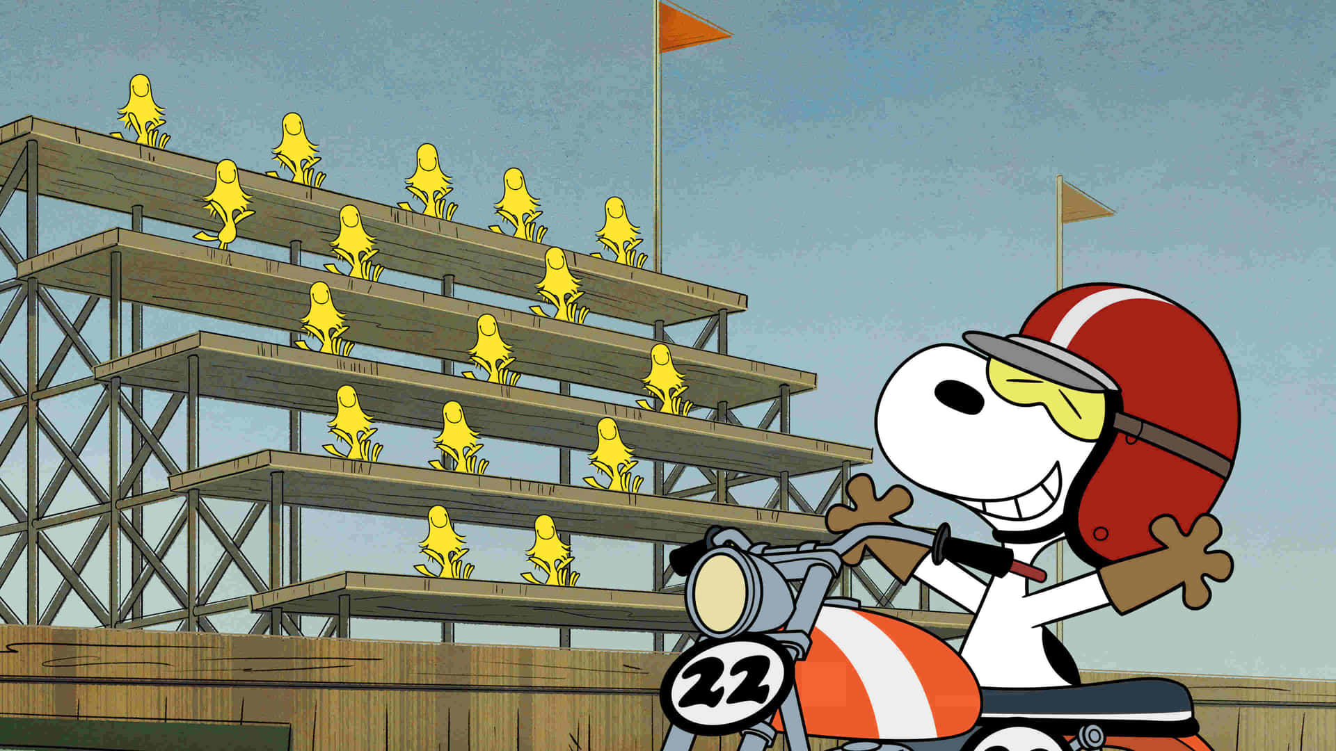 Snoopy Motorcycle Race Woodstock Cheering Wallpaper
