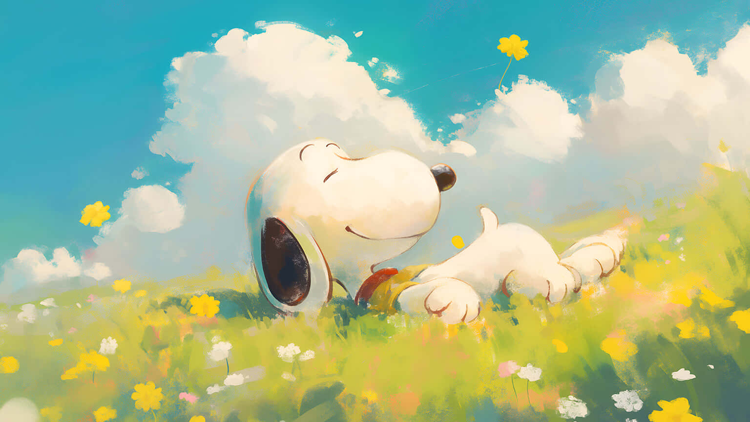 Snoopy Relaxingin Sunny Meadow Wallpaper