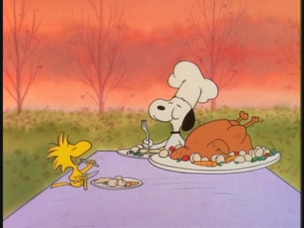 Snoopyfirar Thanksgiving Med Ett Leende. Wallpaper