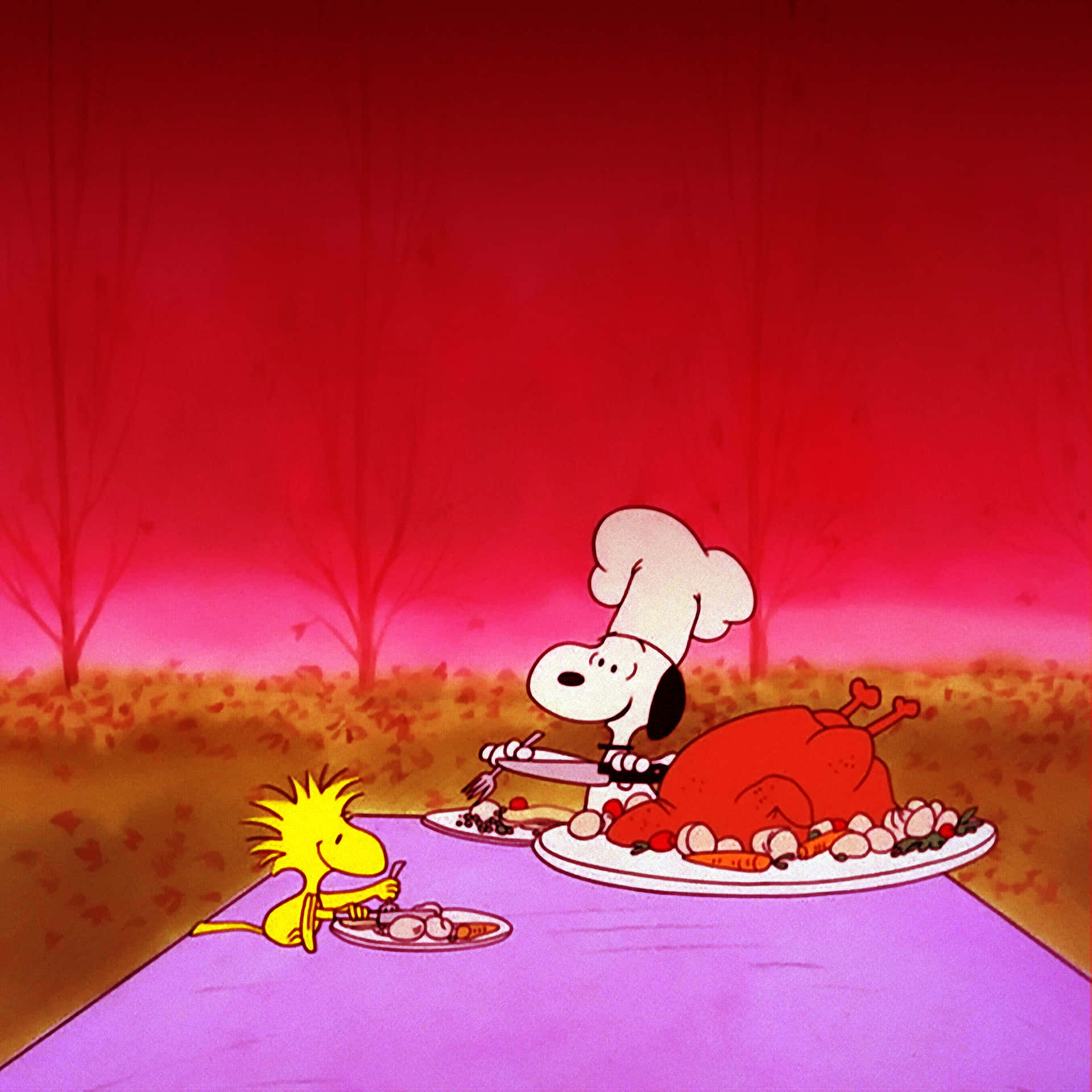 Snoopy celebrating Thanksgiving with a feast Wallpaper