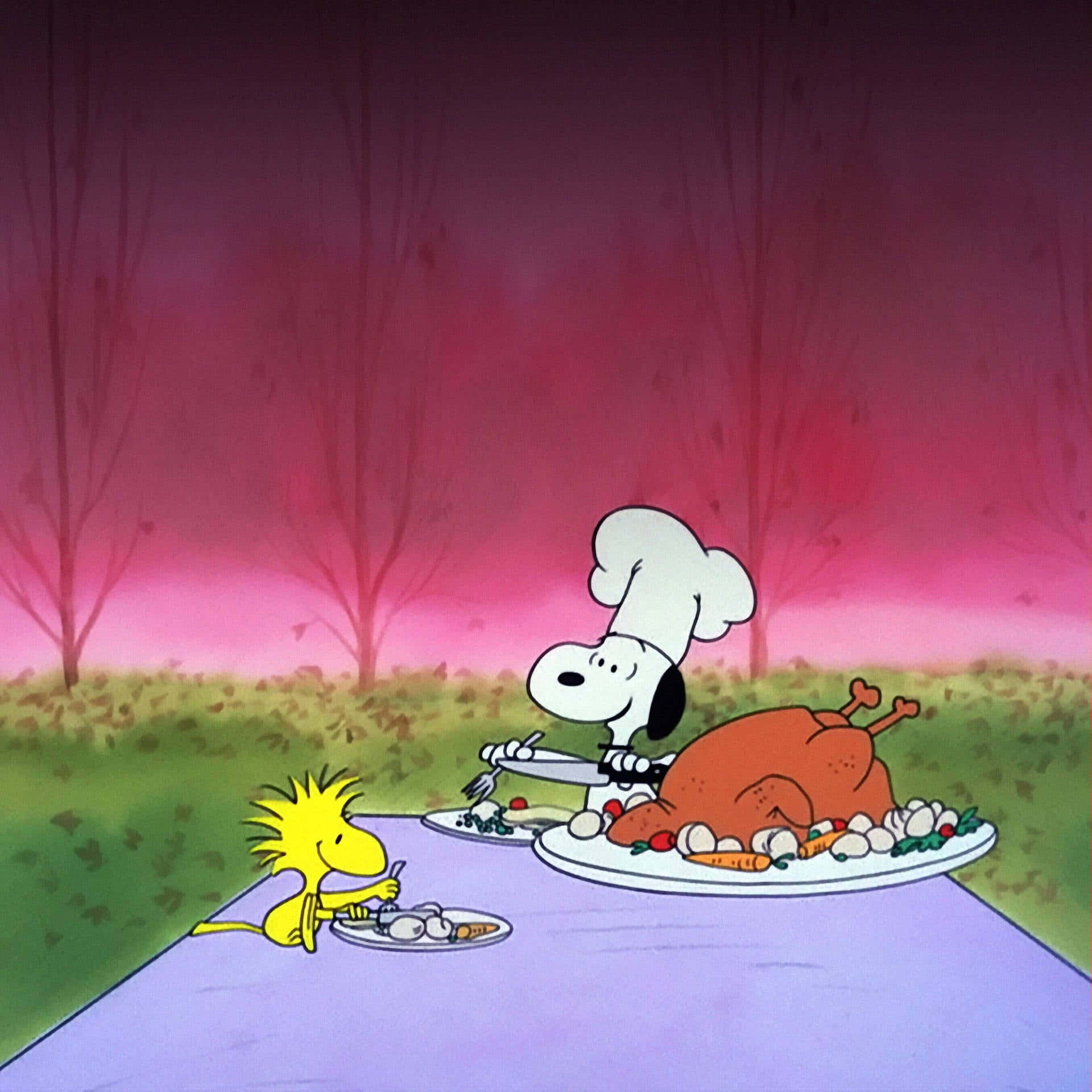 Snoopy nyder sin Thanksgiving fest. Wallpaper