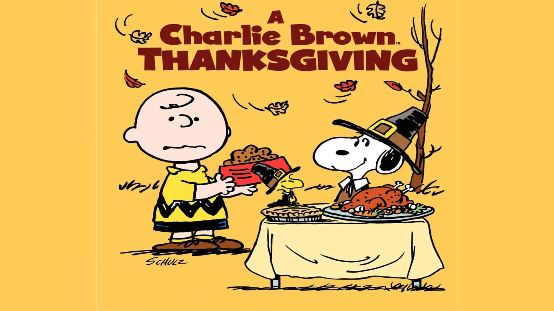 En taknemmelig Snoopy fejrer Thanksgiving. Wallpaper