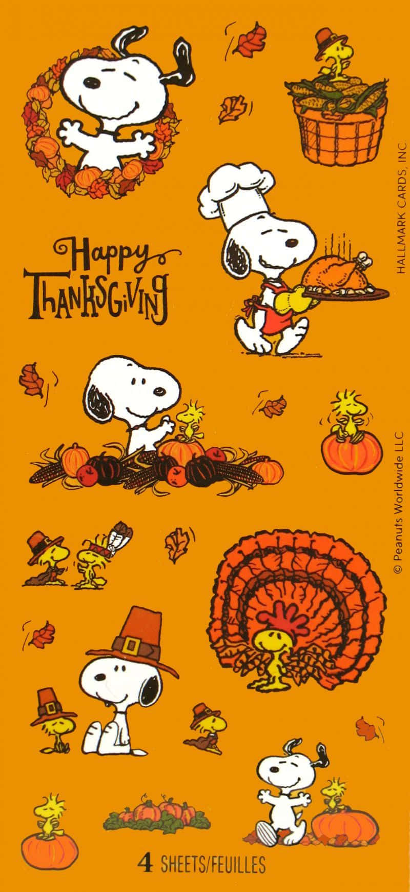 Snoopyfejrer Thanksgiving Med Sin Familie Og Venner. Wallpaper