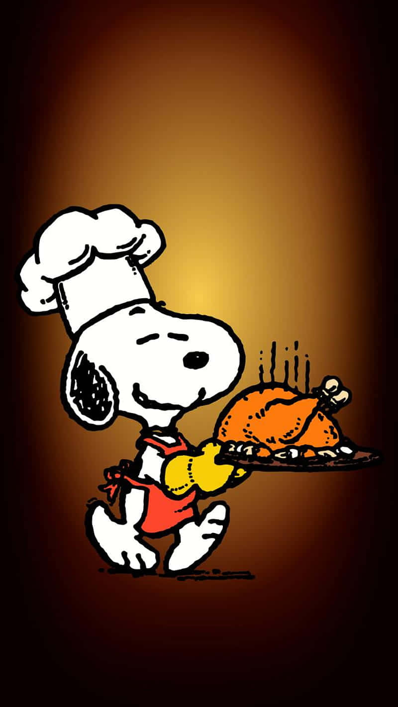 Tiempopara La Gratitud Y Dar Gracias: Snoopy Está Celebrando El Día De Acción De Gracias. Fondo de pantalla