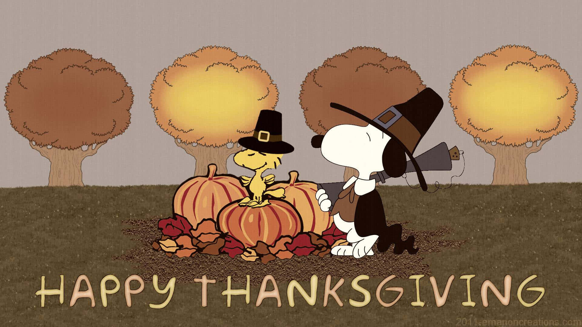 Snoopyfirar Thanksgiving Med Familjen. Wallpaper