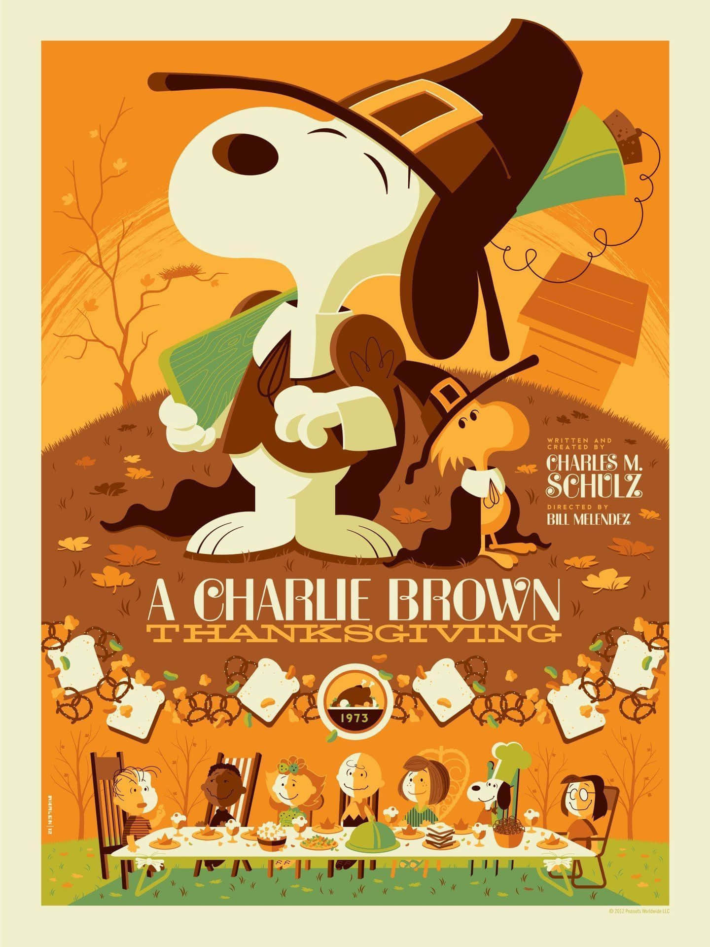 Snoopy enjoys a delicious Thanksgiving feast Wallpaper