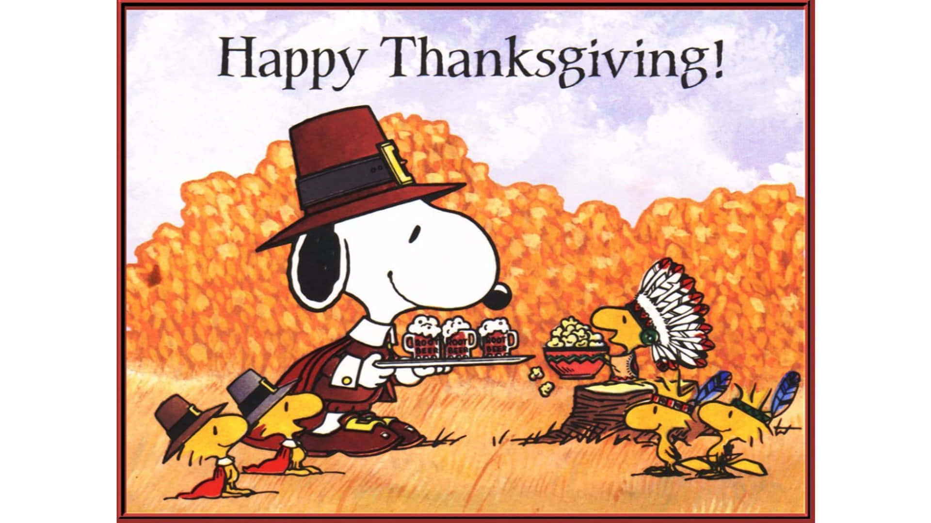 Snoopy and Woodstock Celebrate Thanksgiving Wallpaper