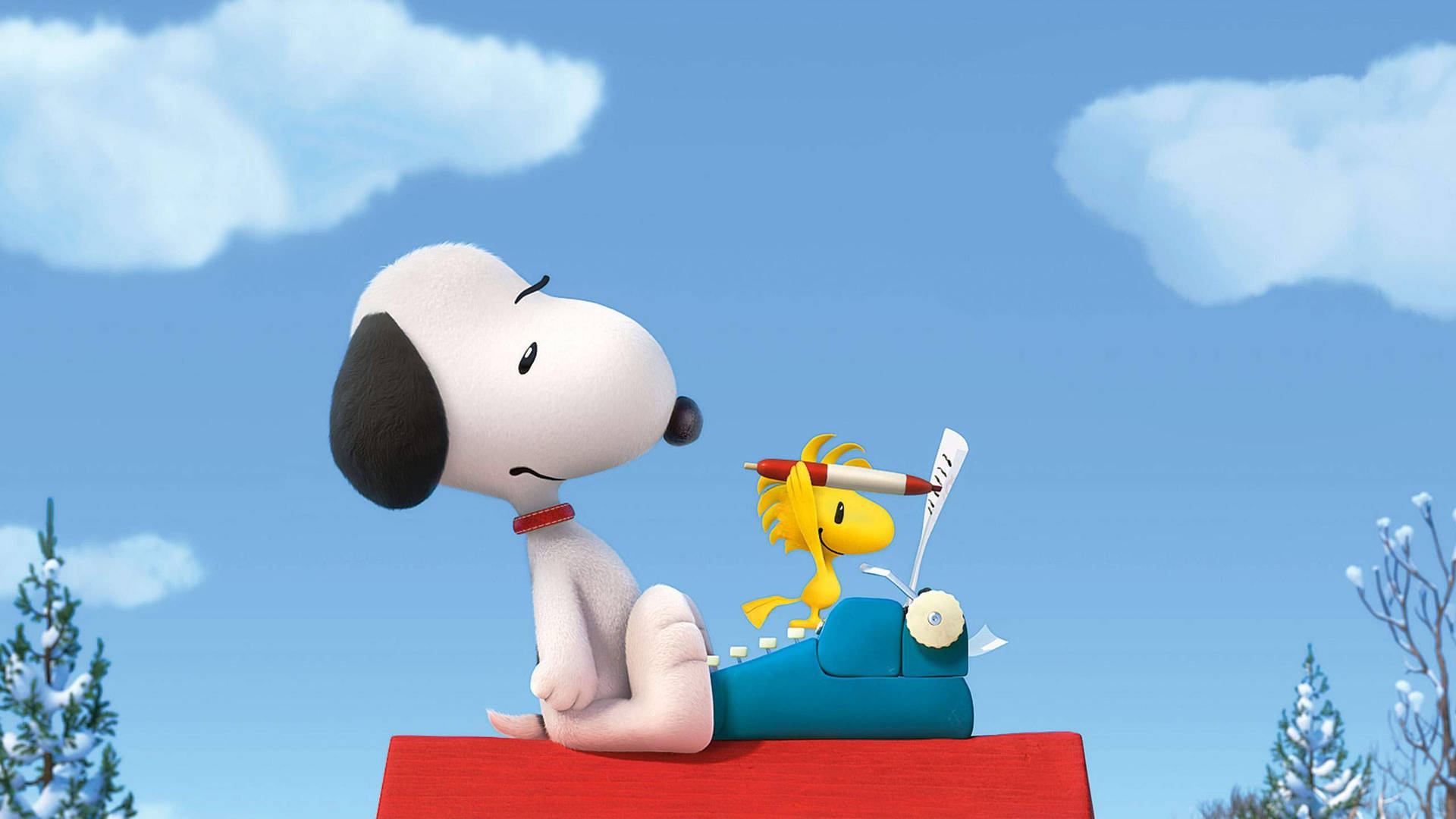 Snoopy and Woodstock Writing a Story Wallpaper
