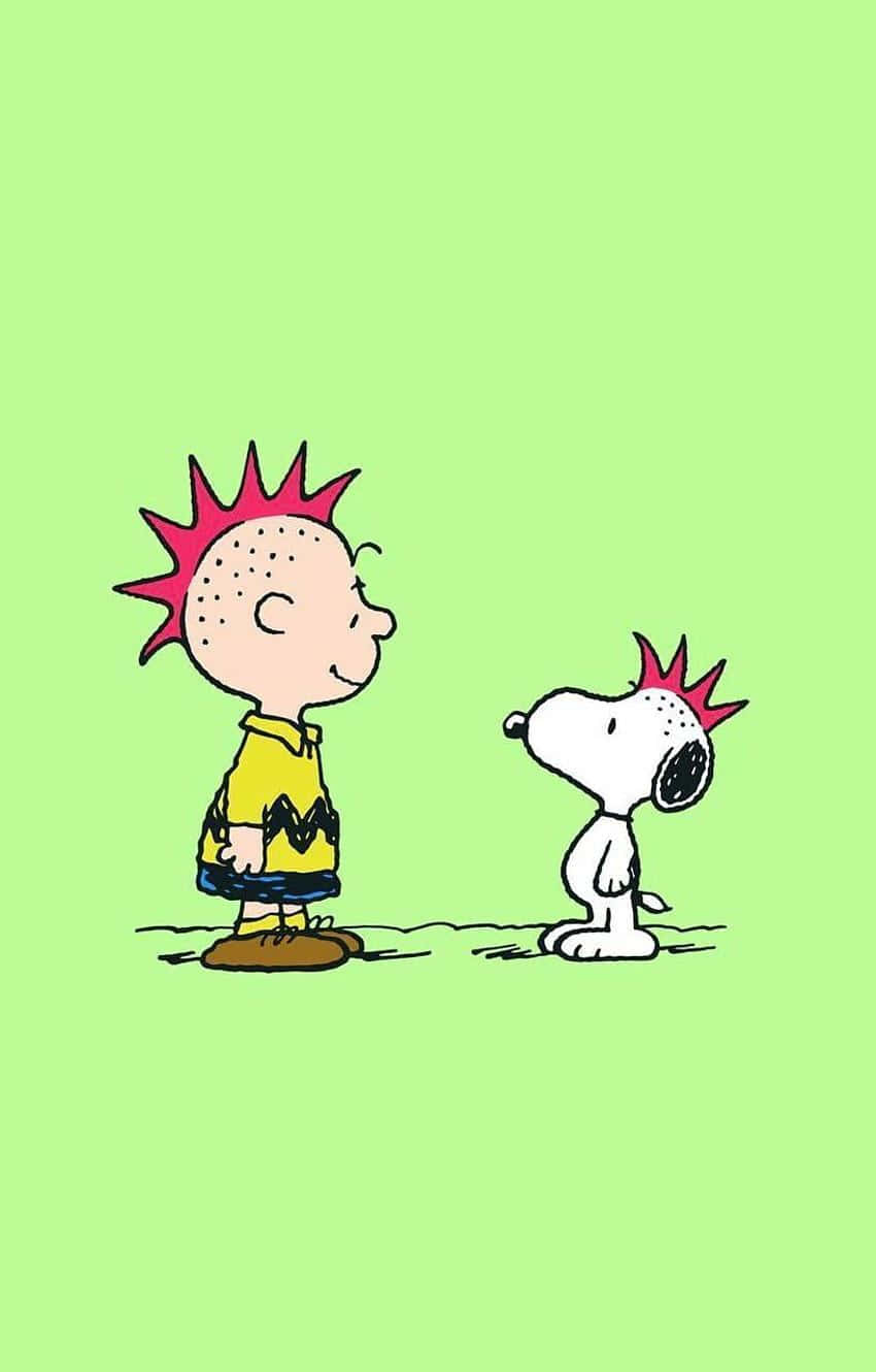 Snoopyand Charlie Brown Green Background Wallpaper
