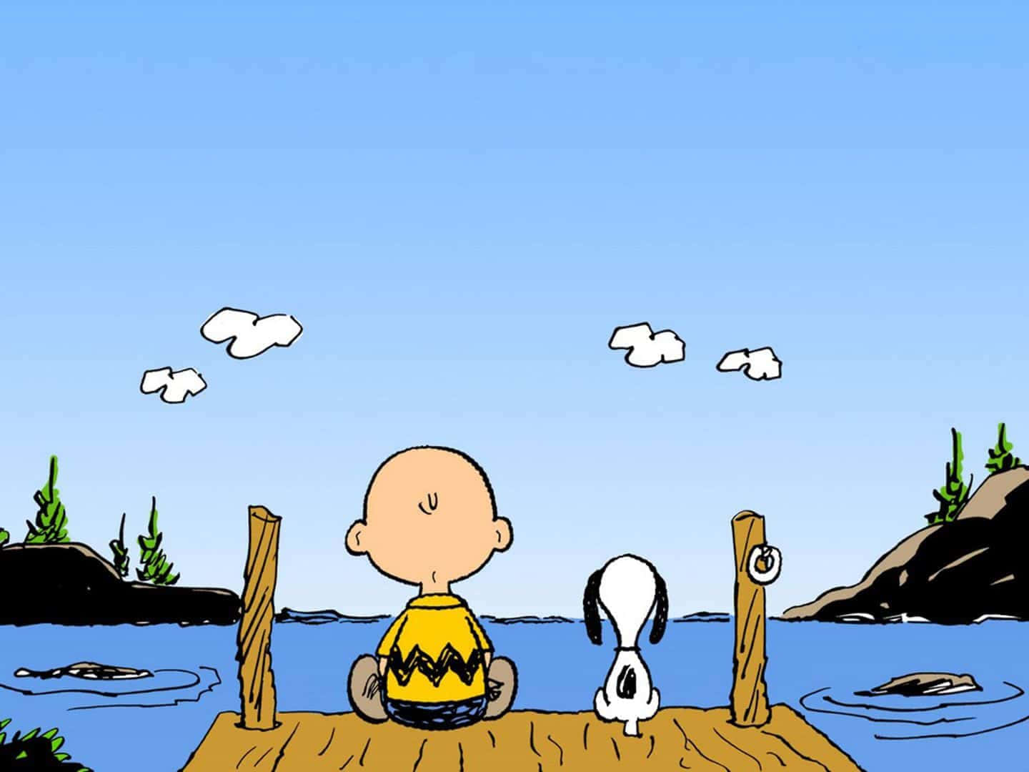 Snoopyand Charlie Brown Lakeside Contemplation Wallpaper