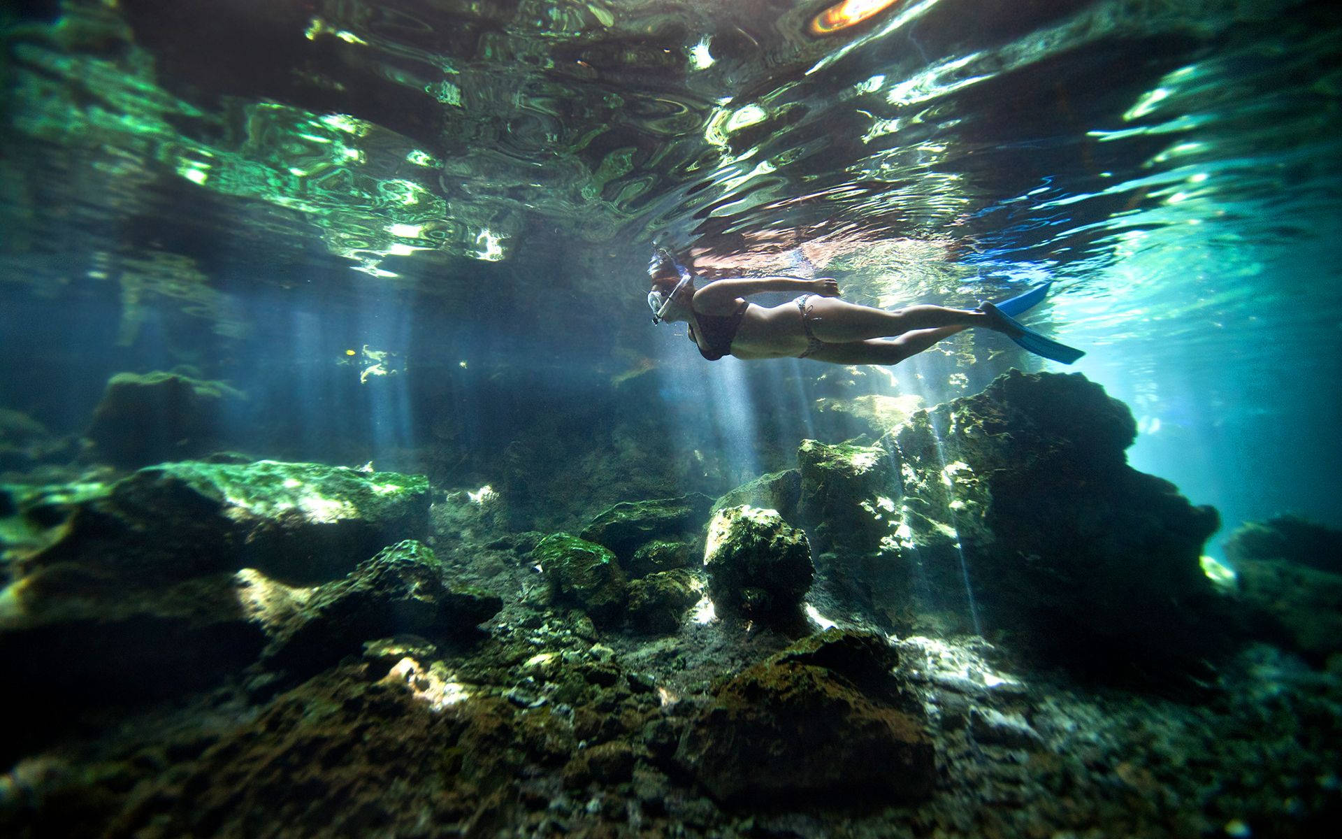 Snorkeling Alone Underwater Wallpaper