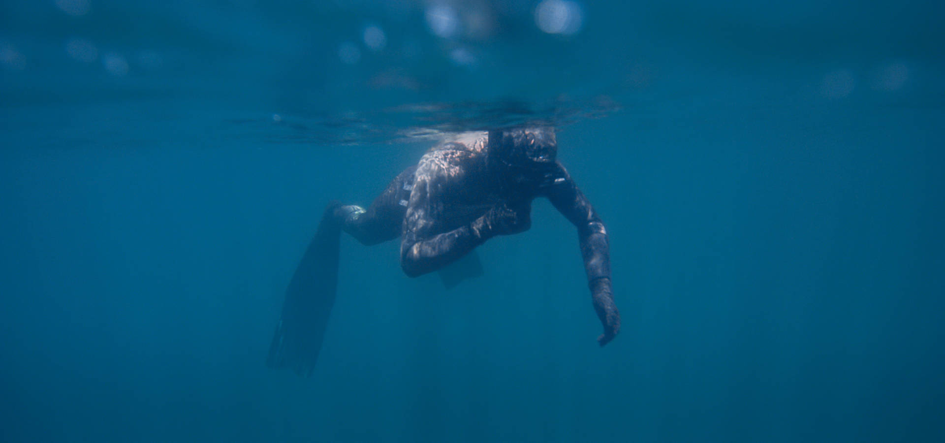 Snorkeling Nel Profondo Oceano Blu Sfondo