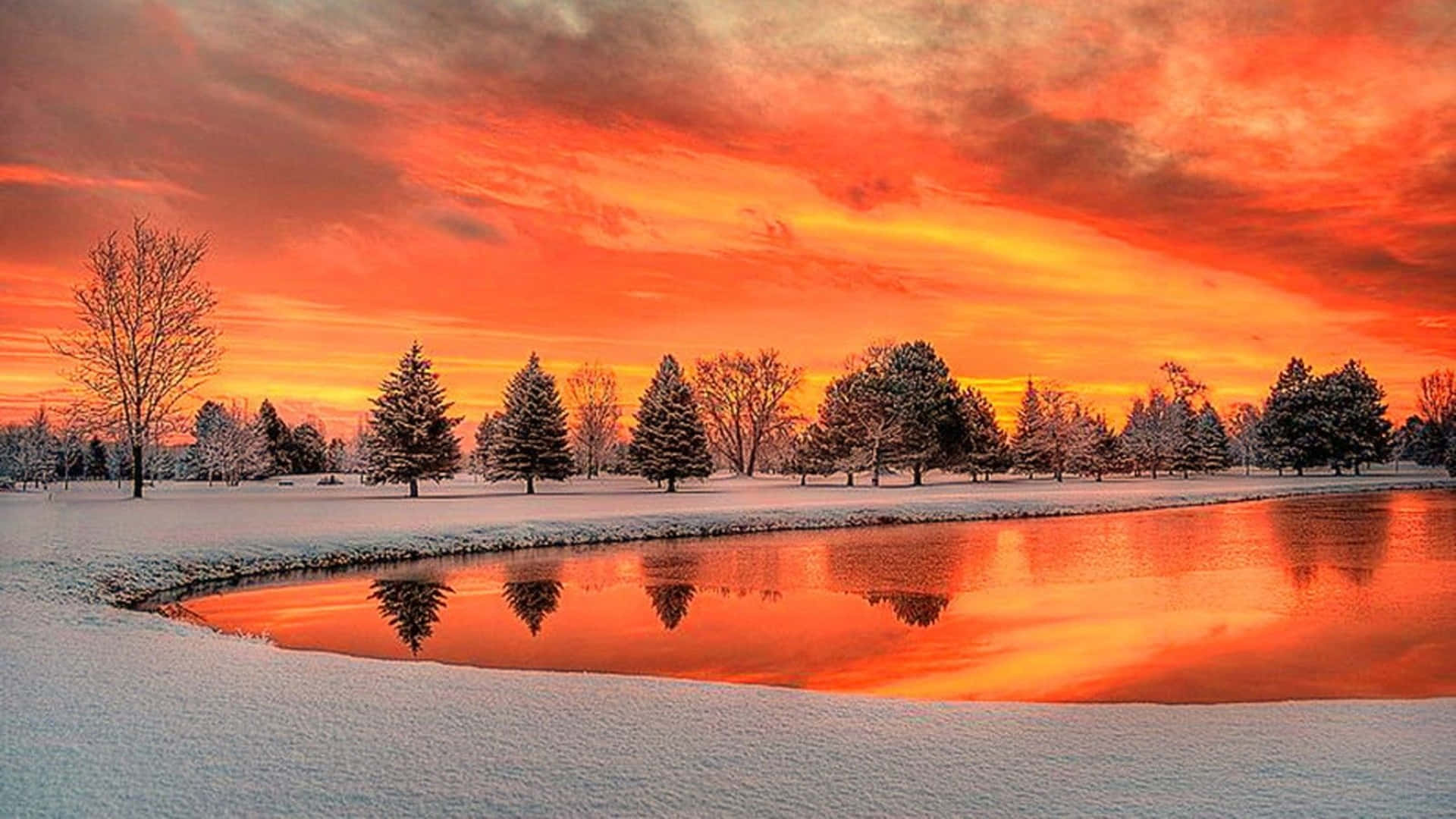 Frozen Lake At Sunset Snow 4K Wallpaper