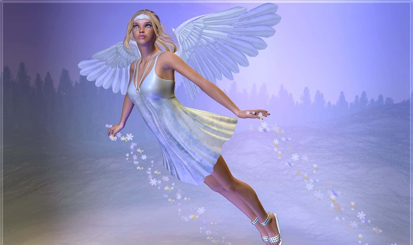 Girl Creating a Snow Angel in Winter Wonderland Wallpaper