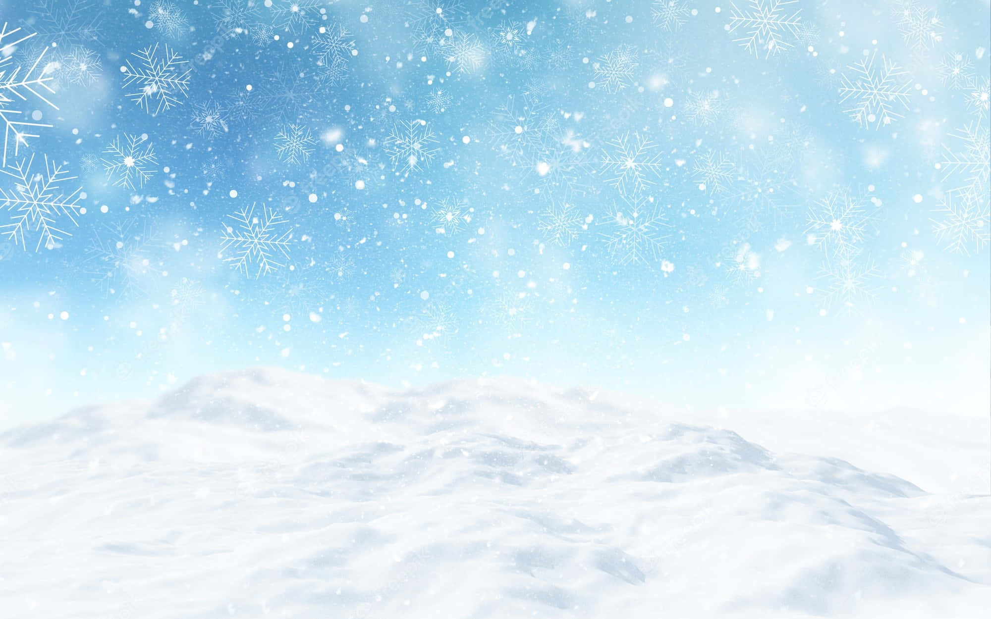 Snow Flakes And Filled Snow Surface Background