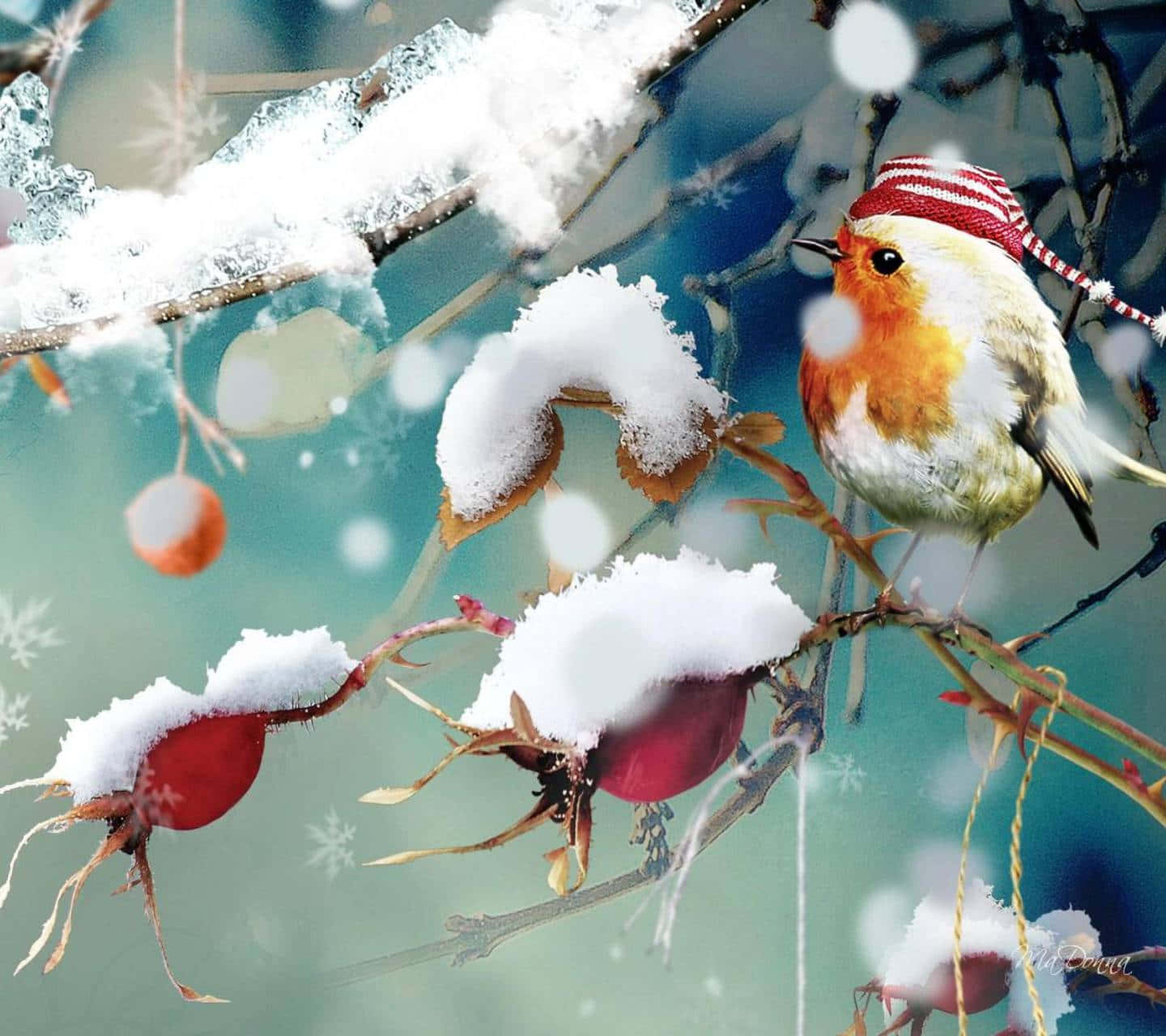 Majestic Snow Bird Perched in Winter Wonderland Wallpaper