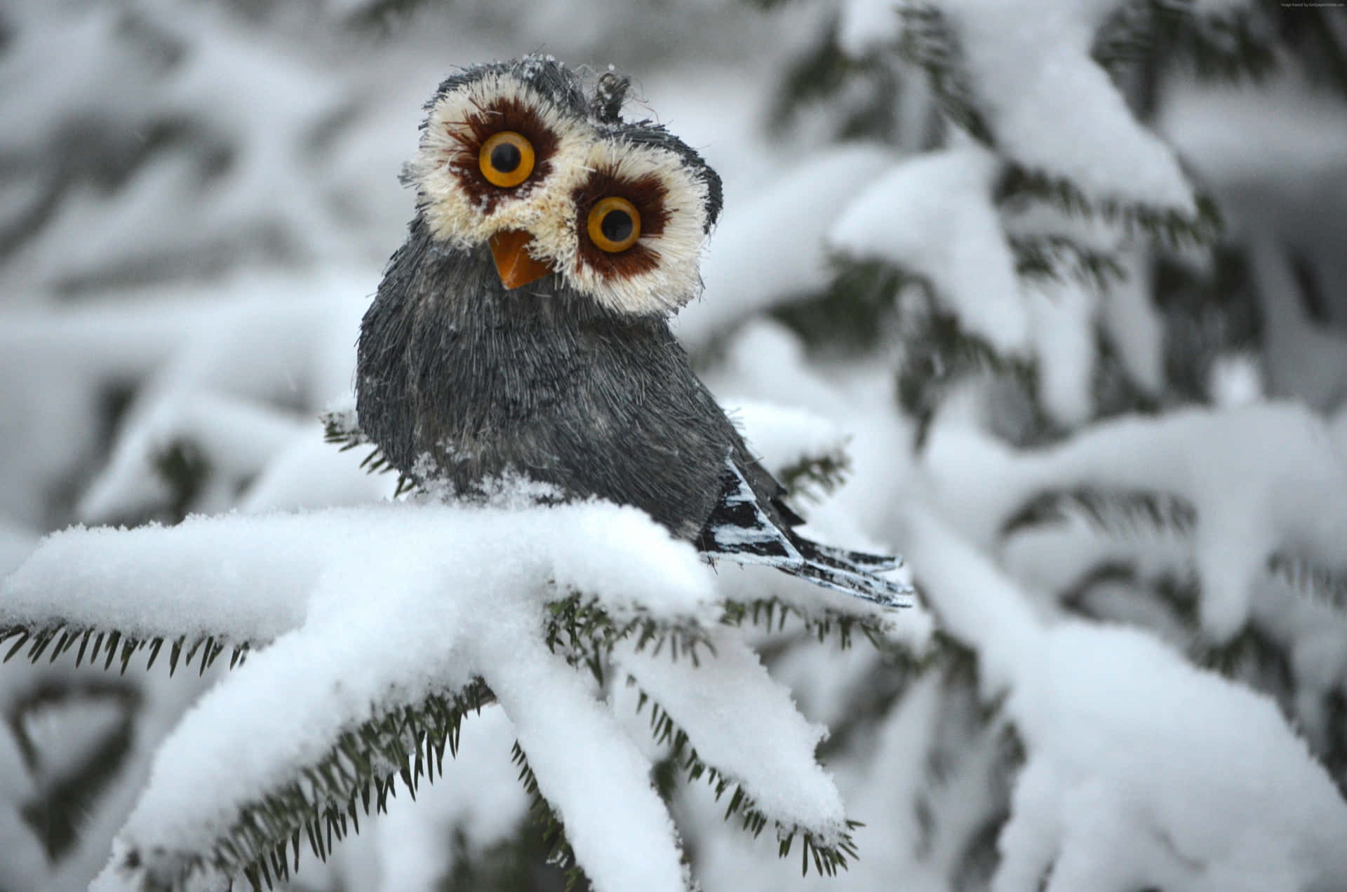 Majestic Snow Bird Perched on a Winter Branch Wallpaper