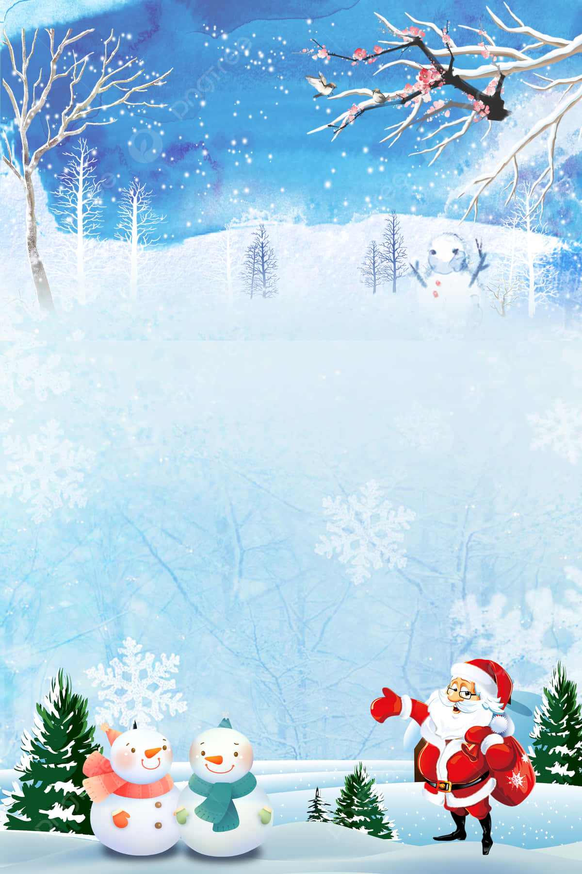 Pupazzidi Neve Vicini A Babbo Natale Sulla Neve: Sfondo Di Arte Digitale Per Natale.