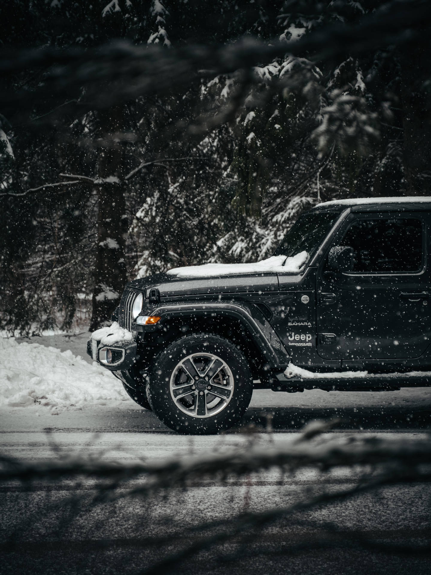 Snow Covered Black Jeep Wallpaper