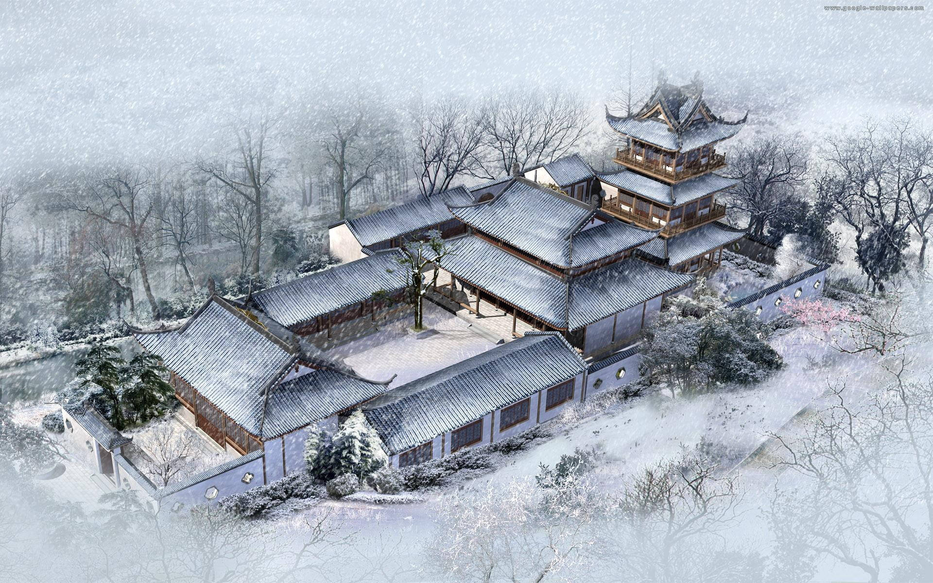 Snow-covered Chinese House