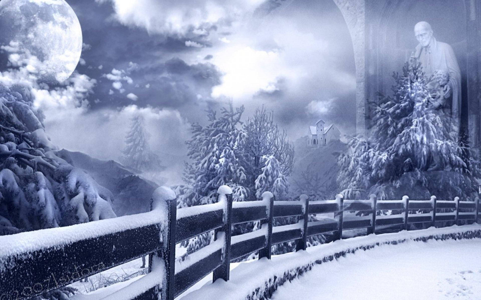 "Experience the beauty of a snowy winter with Snow Desktop" Wallpaper