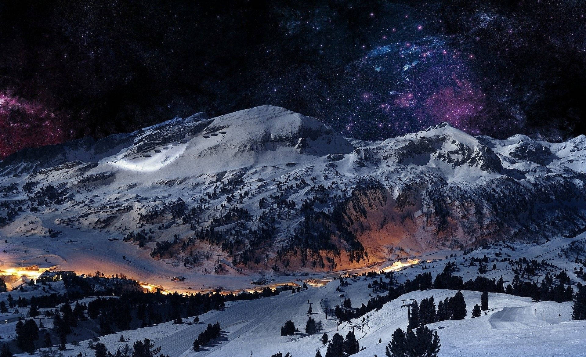 Snow Desktop Starry Night Wallpaper
