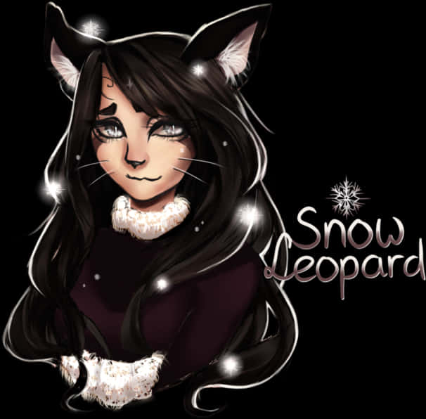 Snow Leopard Anime Girlwith Cat Ears PNG