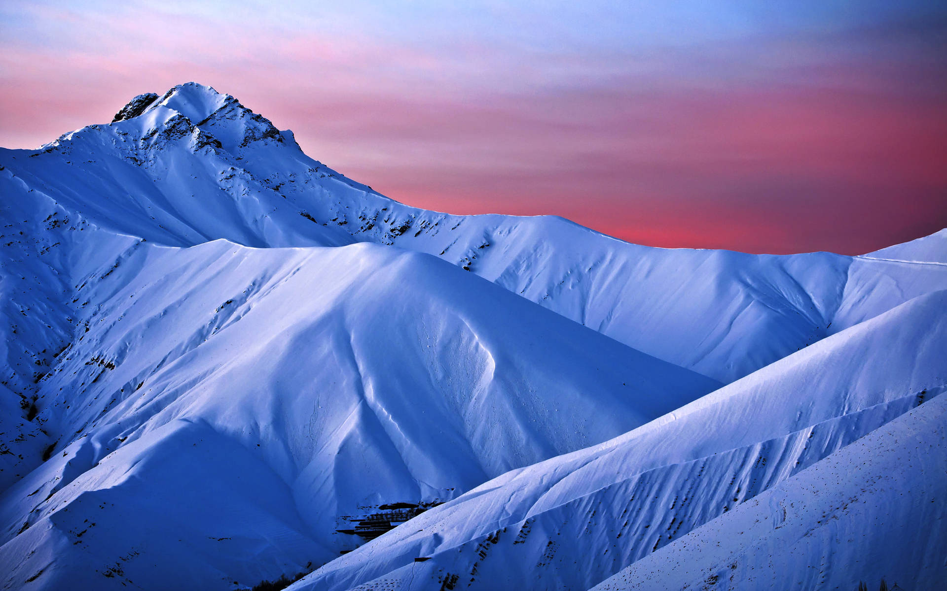 Snow Mountain And Pink Sky Wallpaper