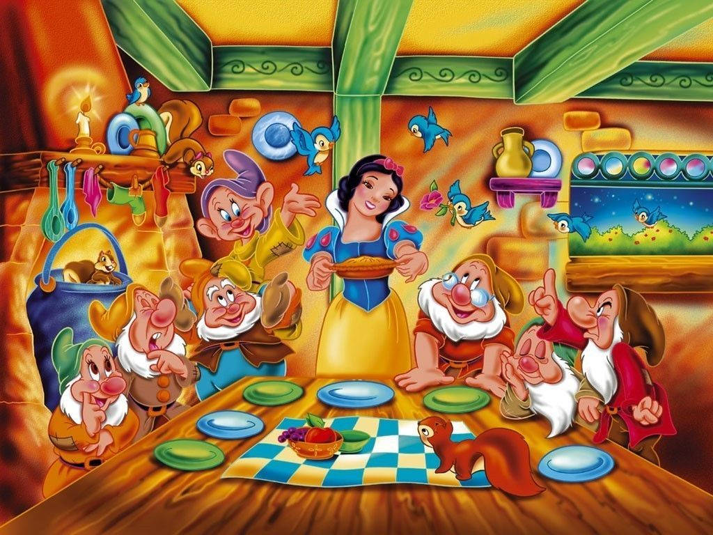 Snow White And The Seven Dwarfs At Home Wallpaper
