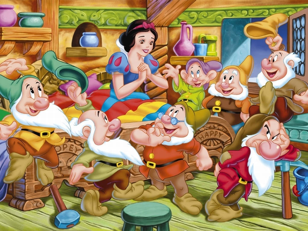Snow White And The Seven Dwarfs In Bed Wallpaper