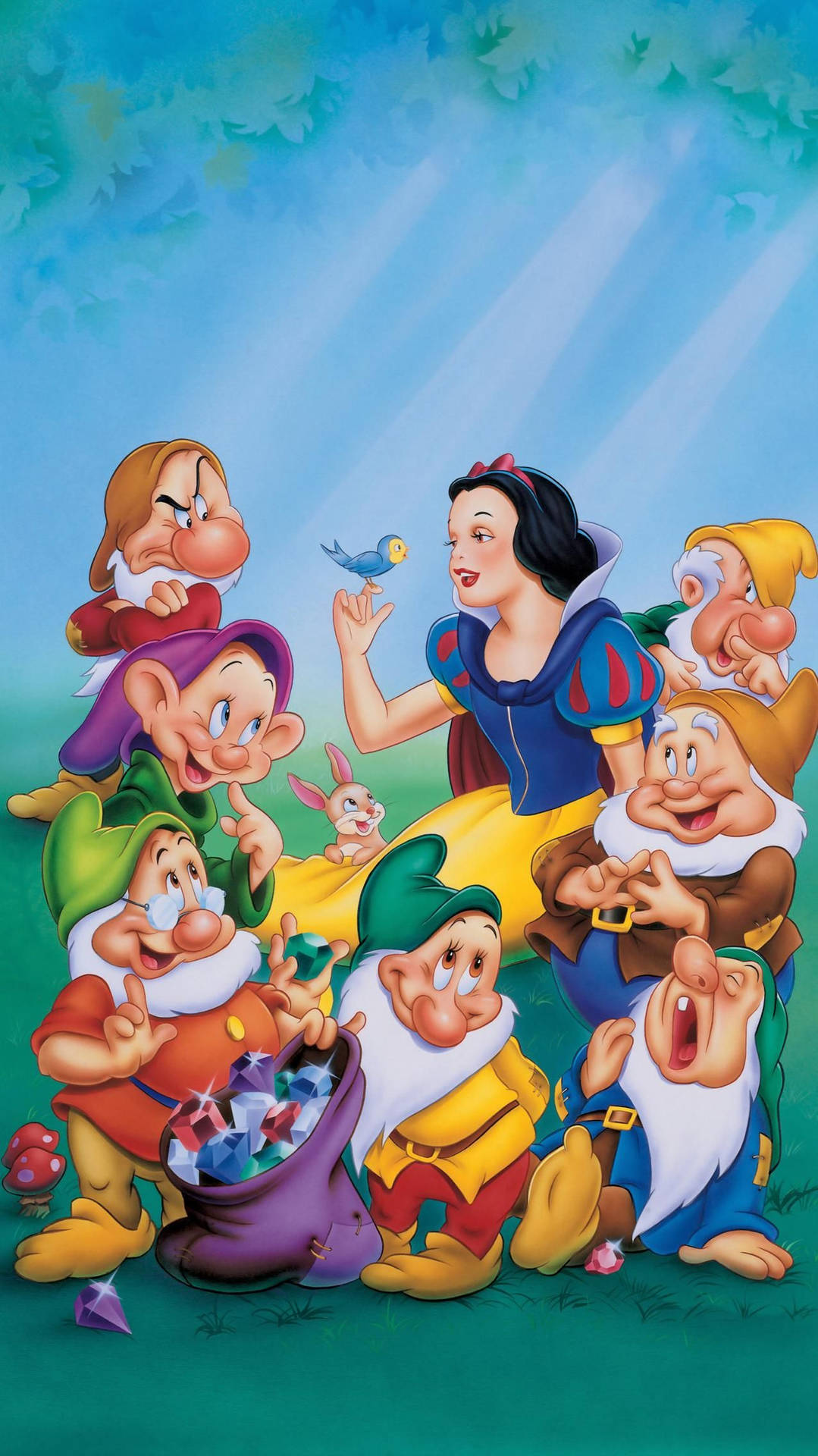 Snow White And The Seven Dwarfs In Field Wallpaper